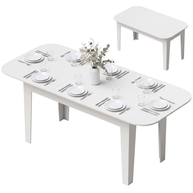 HOMCOM Extendable Oval Dining Table for 4-6, Modern Expandable Kitchen Table, Round Edges, White
