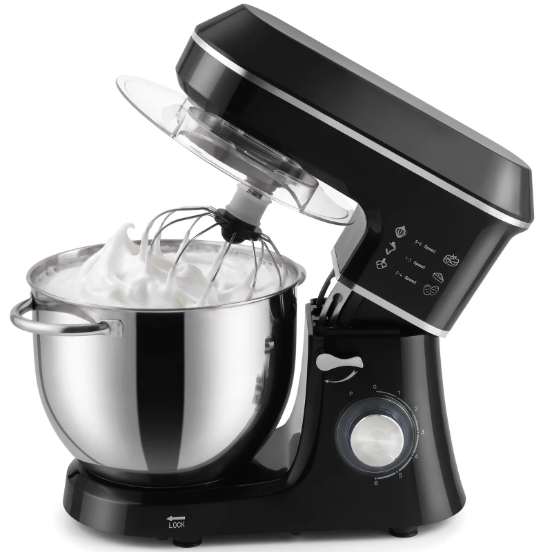 HOMCOM 7 L 1400W 6-Speed Tilt-Head Food Mixer, Stand Mixer with Handle and Dough Hook, Black
