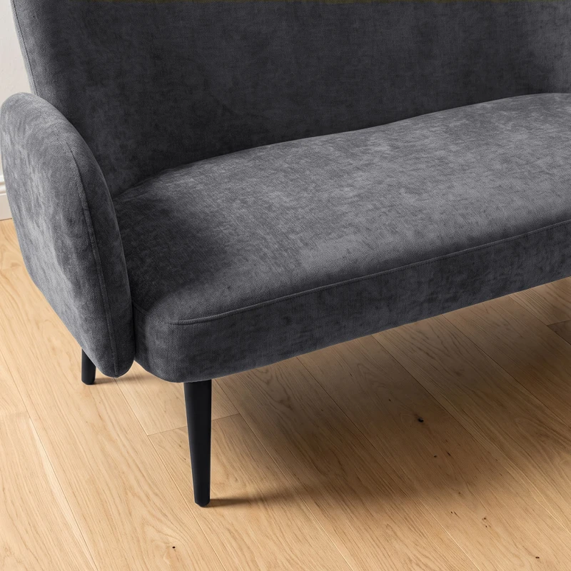 HOMCOM 132cm 2 Seater Sofa, Velvet Comfy Small Sofa Couch with Wide Seat, Thick Padding, Tapered Metal Legs, Dark Grey