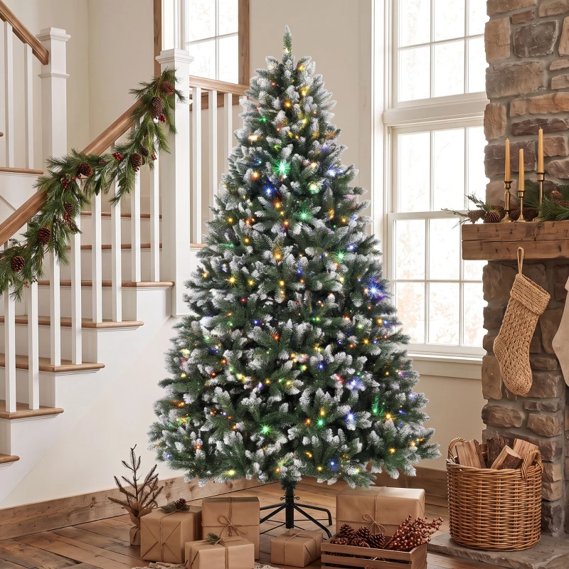 HOMCOM Árbol de Navidad 220 cm con 400 Luces LED 11 Modos Mando a Distancia 1378 Puntas Base Metálica Plegable Verde