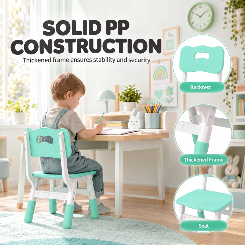 AIYAPLAY 2 PCS Kids Desk Chairs, 3 Level Height Adjustable Children's Chairs with Backrest for 1.5-8 Years, Max Load 50KG, Green