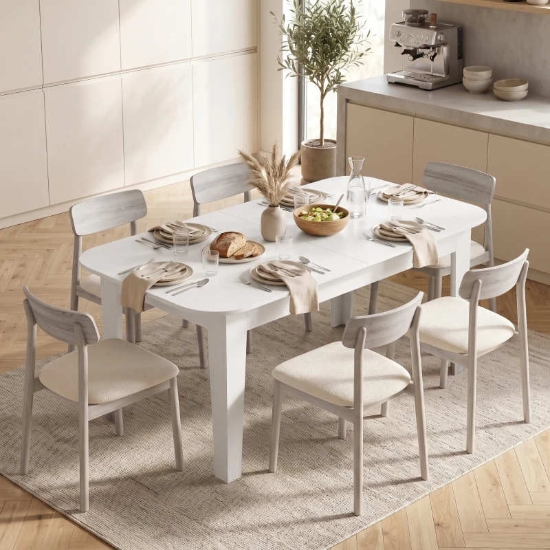 HOMCOM Extendable Oval Dining Table for 4-6, Modern Expandable Kitchen Table, Round Edges, White