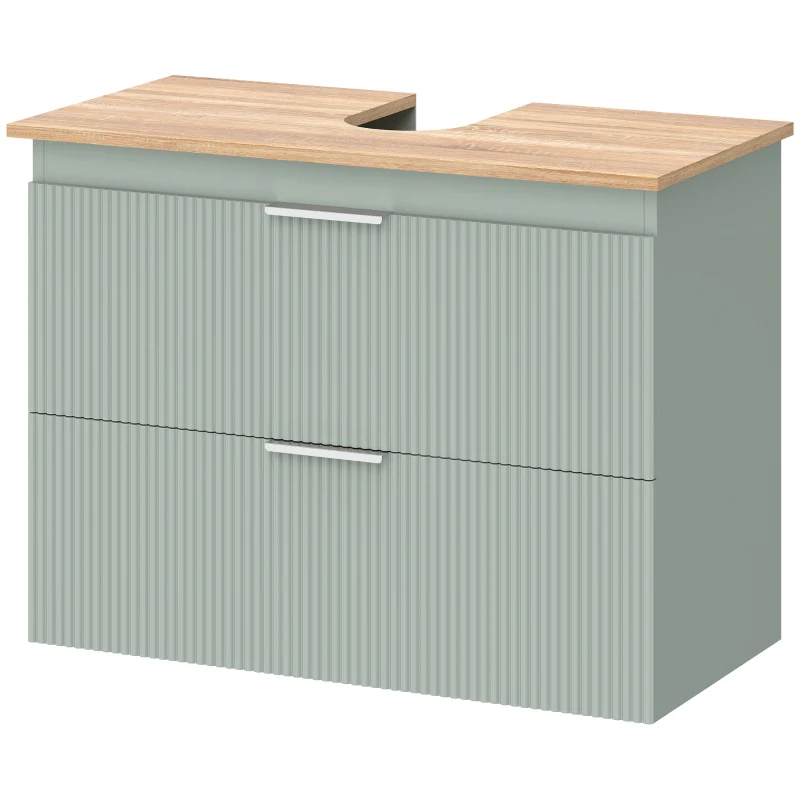 HOMCOM Under Sink Cabinet with 2 Drawers, Under Sink Bathroom Cabinet for Sink with or without Pedestal, Green and Natural Wood