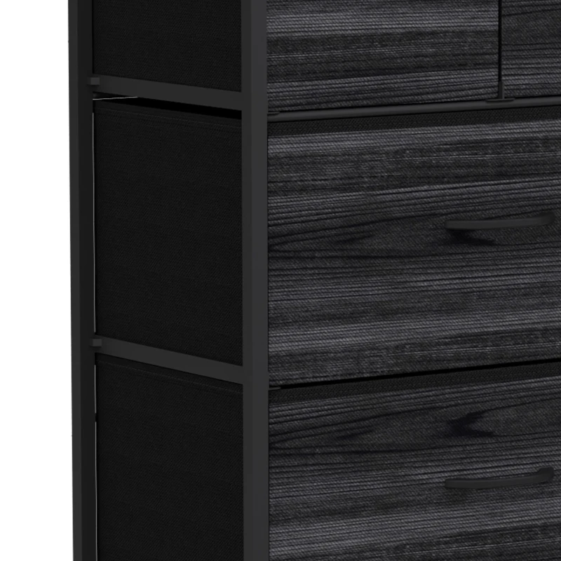 HOMCOM Rustic Chest of Four Fabric Drawers - Black Wood Effect