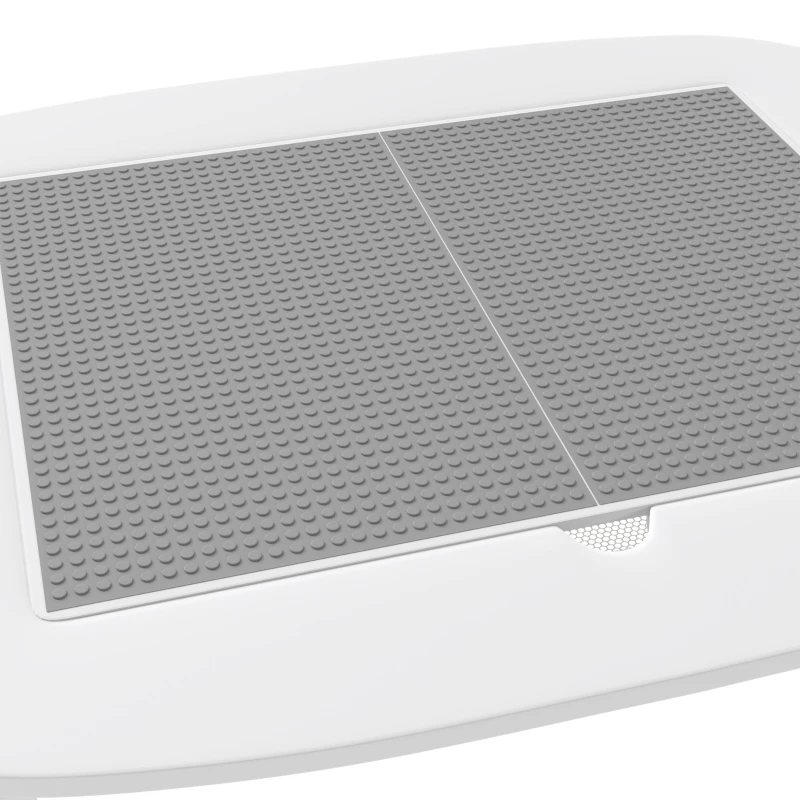 AIYAPLAY Bureau et Chaise pour Enfant 2 Pièces avec Plateau de Construction en Briques et Sac en Filet, 3 à 6 Ans, Blanc