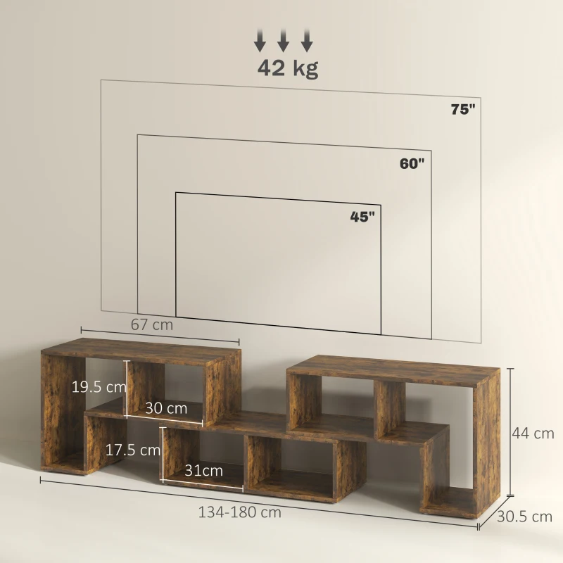 HOMCOM Three-Block Modular TV Stand - Rustic Brown