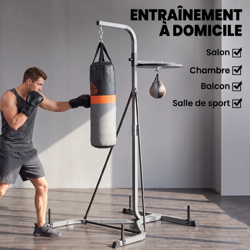 HOMCOM Support de Sac de Frappe sur Pieds sac de frappe sur pied station de boxe poire de vitesse inclus acier noir équipement de muay thai, kickboxing, arts martiaux, gym