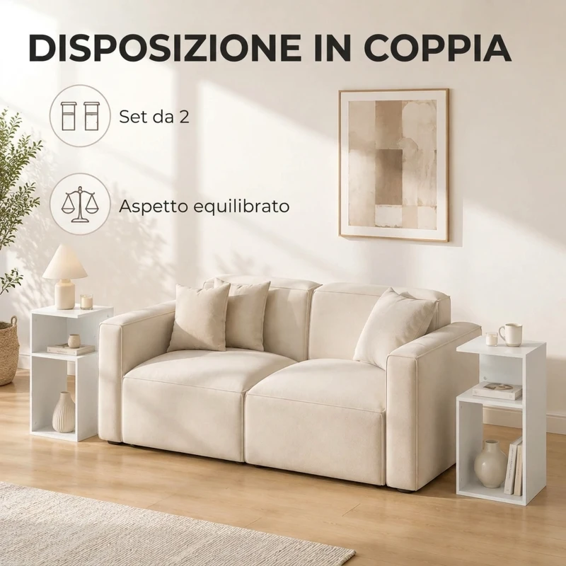 HOMCOM Set 2 Tavolini da Salotto Moderni con Ripiano Aperto, per Soggiorno, Camera da Letto, Ufficio, Bianco