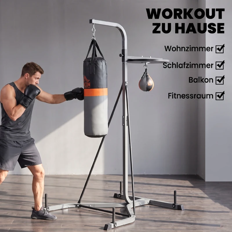 HOMCOM 2-in-1 Boxsackständer max. Tragkraft 100 kg, drehbar Boxsackhalterung aus Stahl mit 20kg Boxsack Punchingball, stehend höhenverstellbar Boxsackhalter, für Indoor Fitness Training, Schwarz