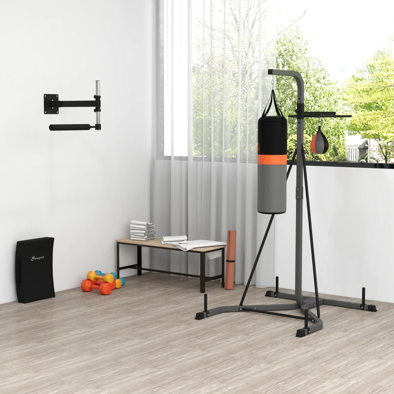HOMCOM 2-in-1 Boxsackständer max. Tragkraft 100 kg, drehbar Boxsackhalterung aus Stahl mit 20kg Boxsack Punchingball, stehend höhenverstellbar Boxsackhalter, für Indoor Fitness Training, Schwarz