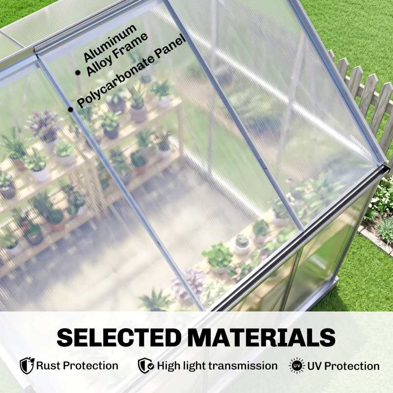 Outsunny 6 x 6ft Walk-In Greenhouse, Polycarbonate Greenhouse with Sliding Door, Window, Aluminium Frame, Foundation, Silver