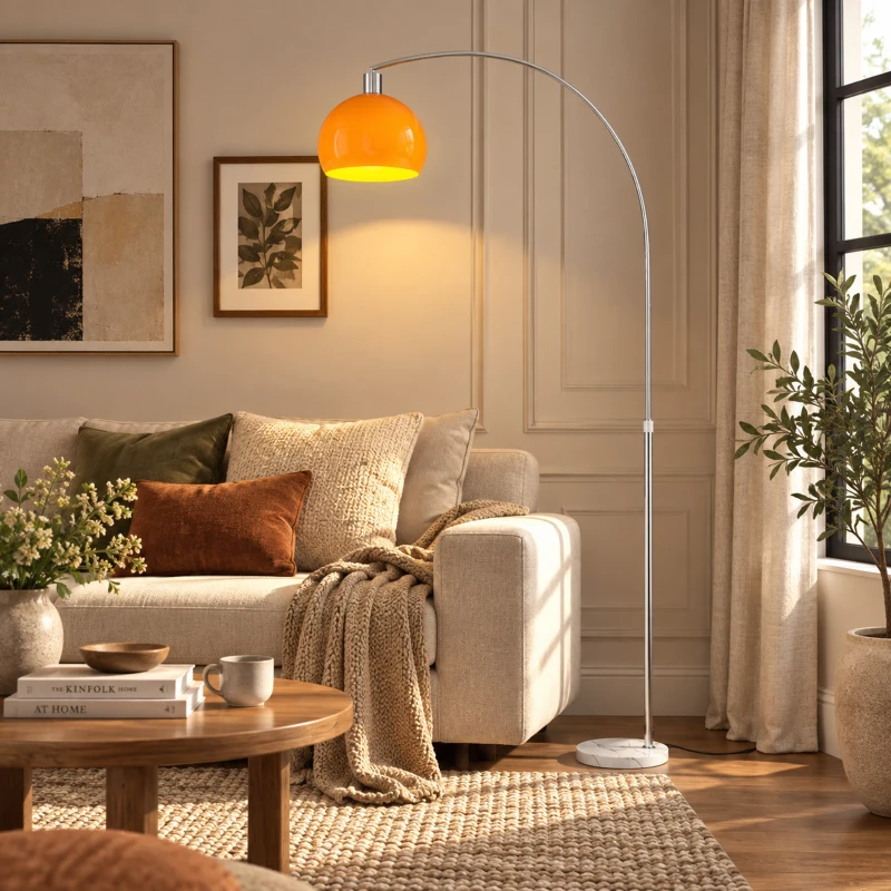 HOMCOM Lampadaire sur pied salon, lampe sur pied, abat-jour minimaliste à haut mât et interrupteur à pied, 26x90x180cm, orange