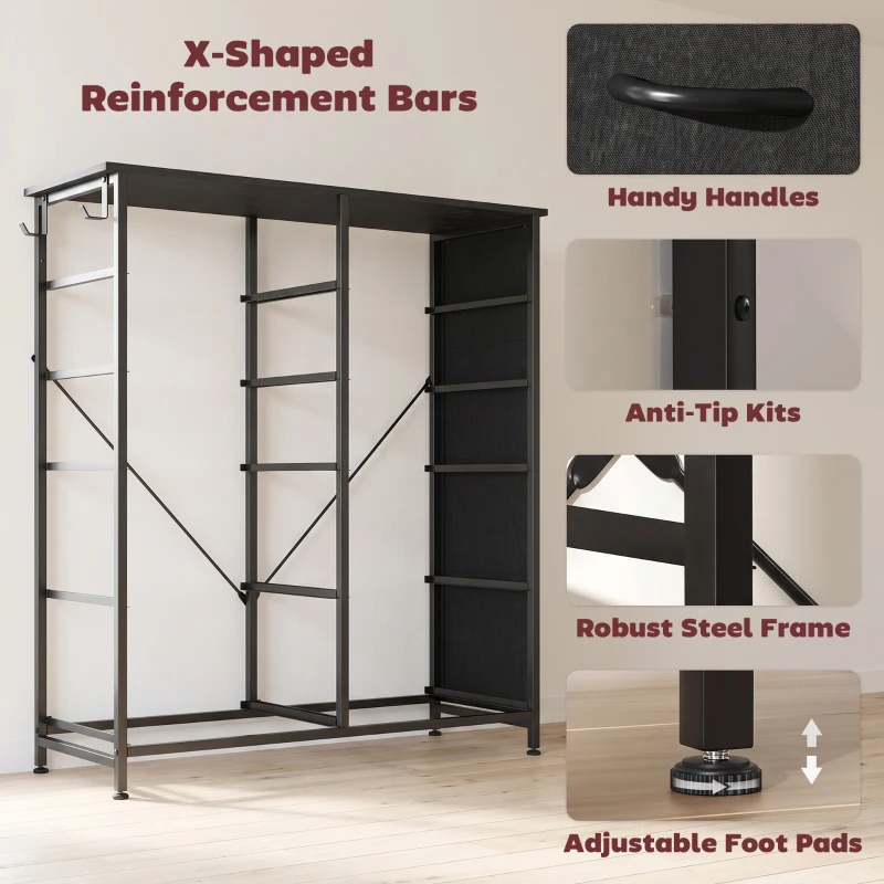 HOMCOM Chest of Drawers, Dresser with 10 Fabric Drawers, Tall Storage Unit with 4 Pockets and 2 Hooks Steel Frame, Black