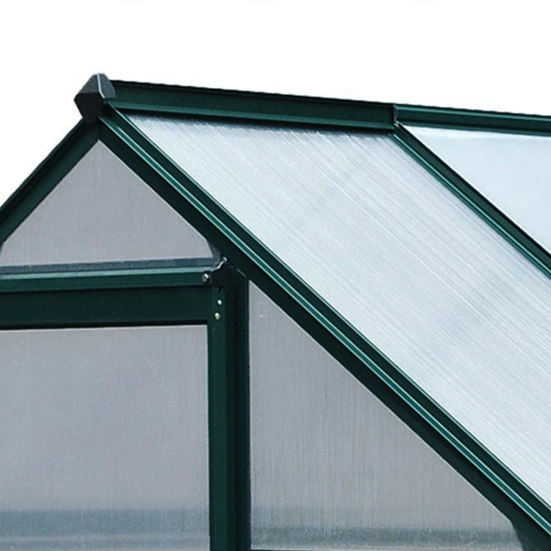 Outsunny 6 x 4ft Polycarbonate Greenhouse, Large Walk in Green House with Slide Door and Window, Garden Plants Grow House with Aluminium Frame and Foundation, Dark Green