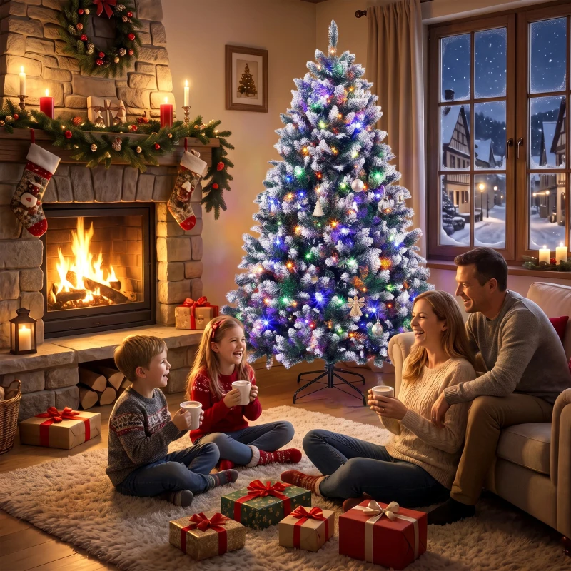 HOMCOM Árbol de Navidad 180 cm con 350 Luces LED 11 Modos Mando a Distancia 1020 Puntas Base Metálica Plegable Verde
