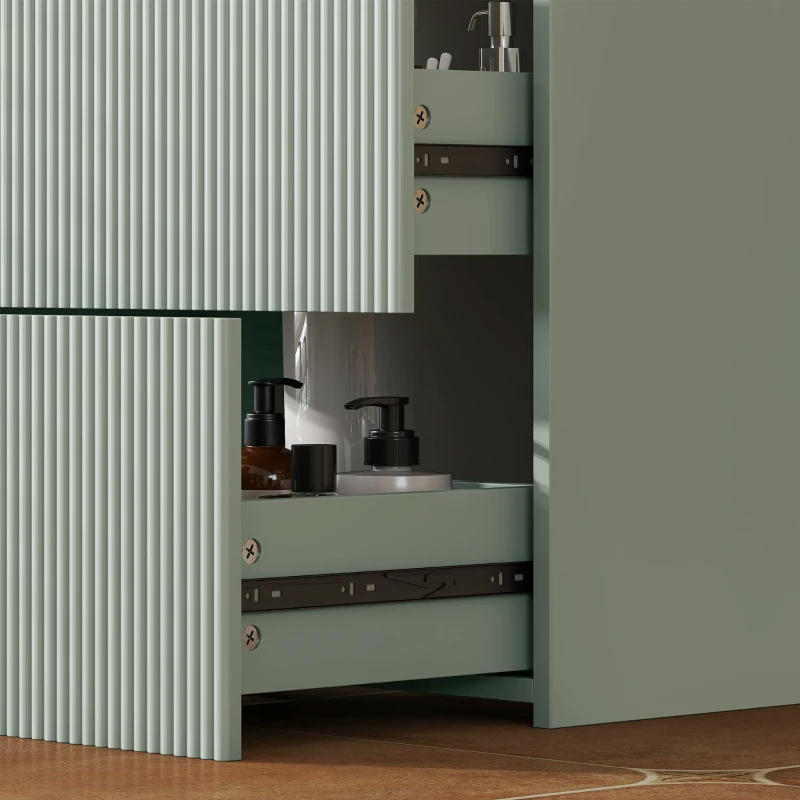 HOMCOM Under Sink Cabinet with 2 Drawers, Under Sink Bathroom Cabinet for Sink with or without Pedestal, Green and Natural Wood