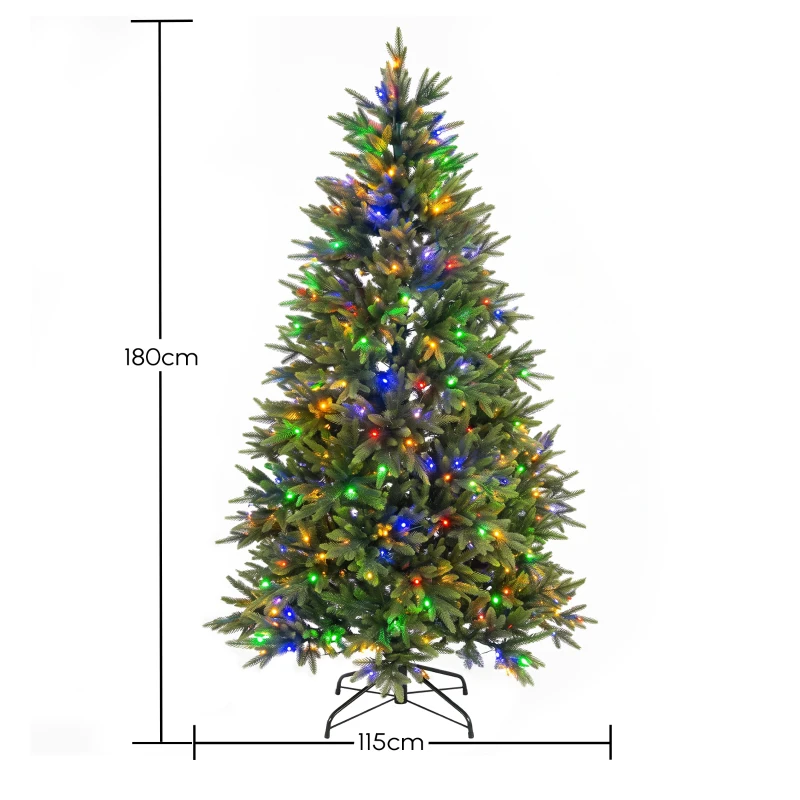 HOMCOM Árbol de Navidad 180 cm con 350 Luces LED 11 Modos Mando a Distancia 1020 Puntas Base Metálica Plegable Verde