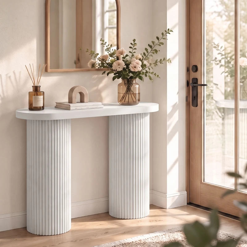 HOMCOM Consola Moderna Estreita com Compartimento Oculto 103 cm Branco
