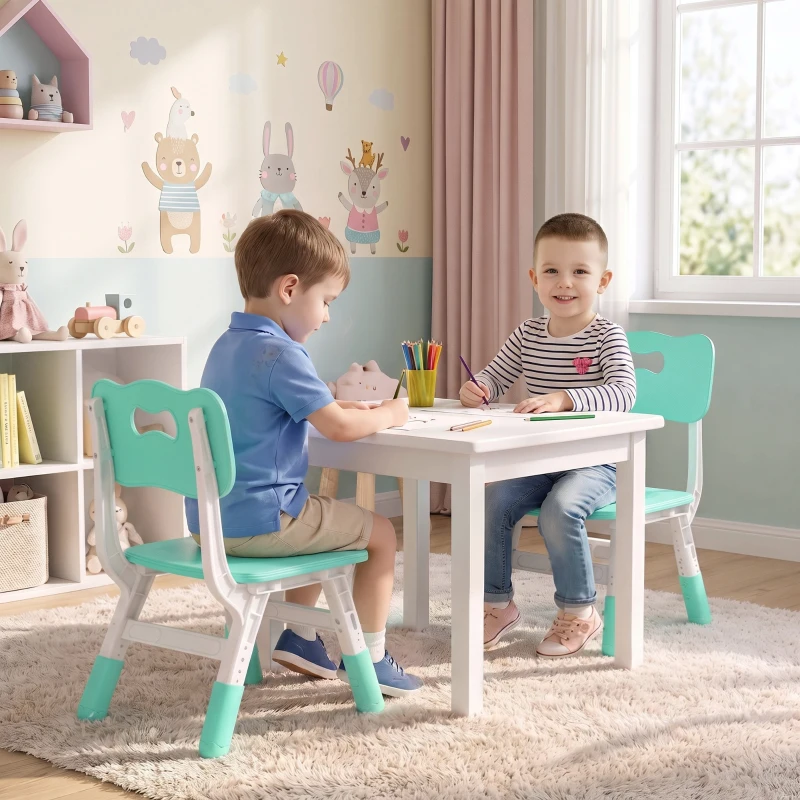 AIYAPLAY 2 PCS Kids Desk Chairs, 3 Level Height Adjustable Children's Chairs with Backrest for 1.5-8 Years, Max Load 50KG, Green