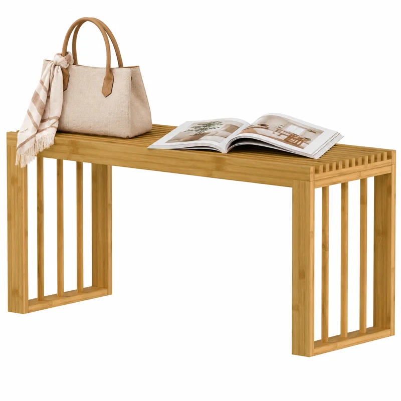 HOMCOM 90 cm Bamboo Shoe Bench Backless Hallway Bench Seat, Wood Indoor Decor for Entryway, Natural
