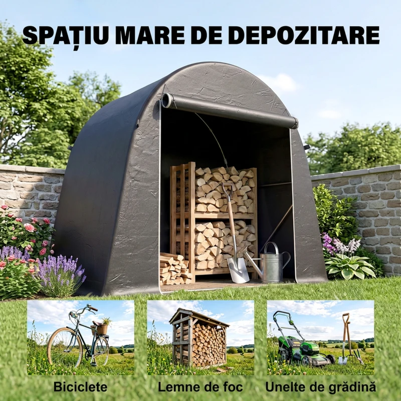 Outsunny Cort de grădină 2,45 x 1,2 m, Impermeabil, cu Ușă Rulabilă și Cadru din Oțel Zincat, Gri Închis