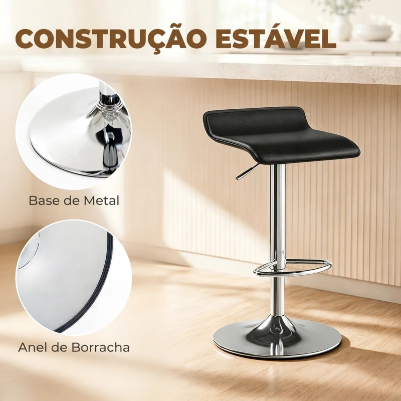 HOMCOM Conjunto de 2 Bancos de Bar Giratórios Bancos Altos de Cozinha com Altura Ajustável 62-83 cm com Encosto e Apoio para os Pés Preto