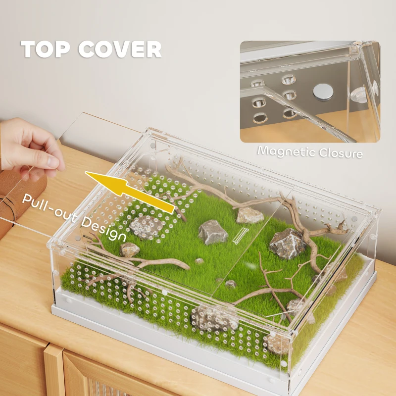 PawHut Acrylic Reptile Terrarium with Top Sliding Door, Vents, for Leopard Gecko, Hognose Snake, Tarantula