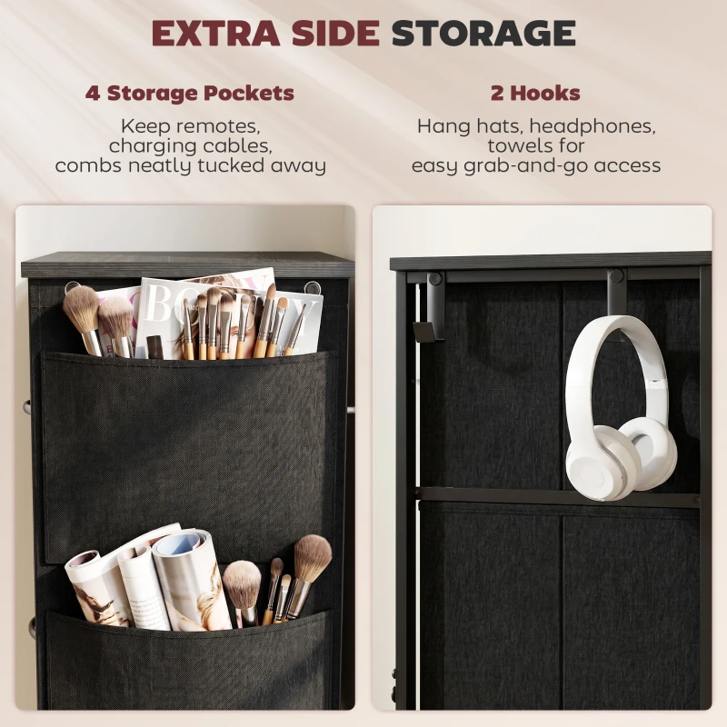 HOMCOM Chest of Drawers, Dresser with 10 Fabric Drawers, Tall Storage Unit with 4 Pockets and 2 Hooks Steel Frame, Black