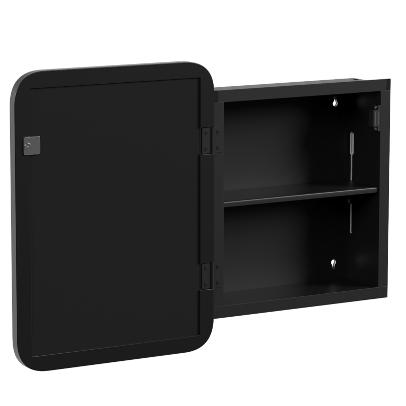 HOMCOM Bathroom Medicine Mirror Cabinet, Bathroom Wall Cabinet with Storage, Magnetic Door and Adjustable Shelf, Black