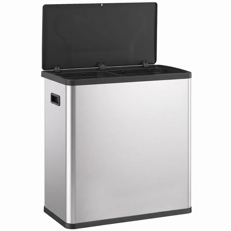 HOMCOM Automatischer Mülleimer mit Infrarot-Bewegungssensor und Mülltrennsystem Deckel 60L Silber