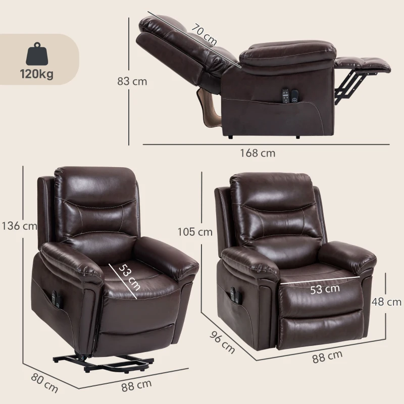 HOMCOM Power Lift Recliner Chair with Vibration Massage, Heat, USB - Brown