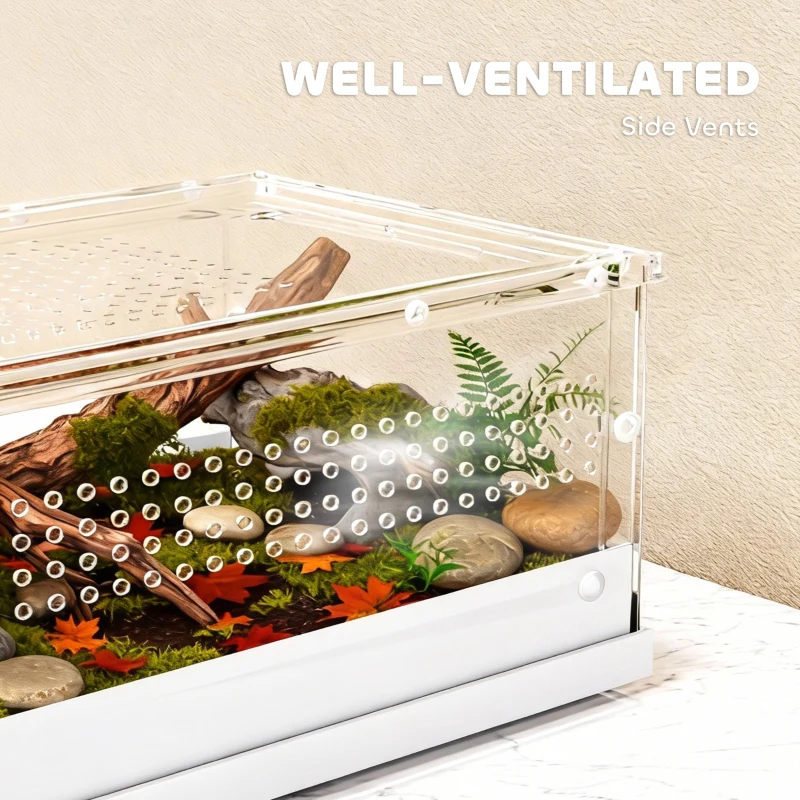 PawHut Acrylic Reptile Terrarium with Top Sliding Door, Vents, for Leopard Gecko, Hognose Snake, Tarantula
