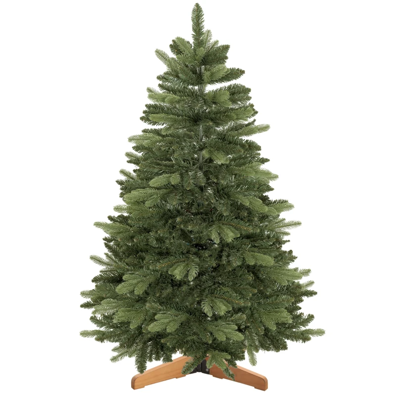 HOMCOM Kunstkerstboom 150 cm, edelspar, vol model met scharniertakken, 525 takpunten, inklapbare houten standaard, groen