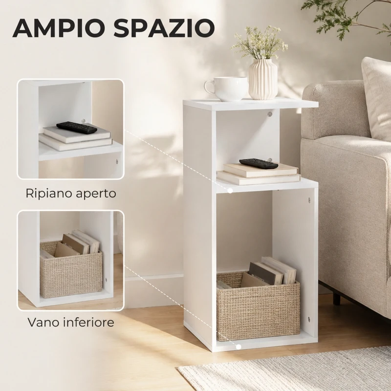 HOMCOM Set 2 Tavolini da Salotto Moderni con Ripiano Aperto, per Soggiorno, Camera da Letto, Ufficio, Bianco