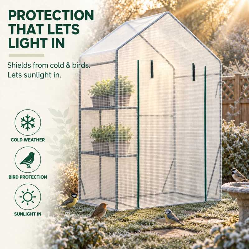 Outsunny Walk In Greenhouse with 2 Tier Shelf, Portable Gardening Plant Grow House Tomato Greenhouse with Roll up Zip Panel Door, Reinforced PE Cover, 143 x 73 x 195cm, Green