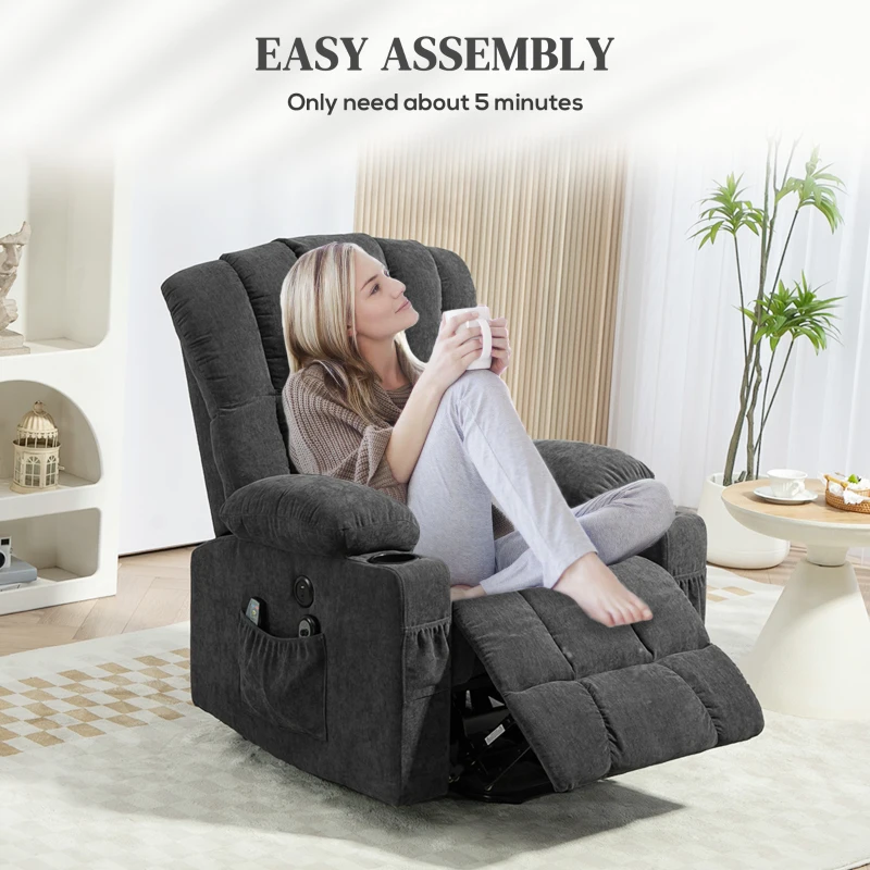 HOMCOM Cadeirão Relax Reclinável Elétrico Elevatório com Massagem e Calor Lombar, Assento com Molas e Porta USB, em Chenille