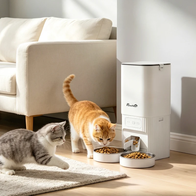 PawHut 7L Automatic Cat Feeder with App Control, 2.4G/5G WiFi, Timer, 15 Meals/Day, Dual Power, 10s Voice Recording, Anti-Clog