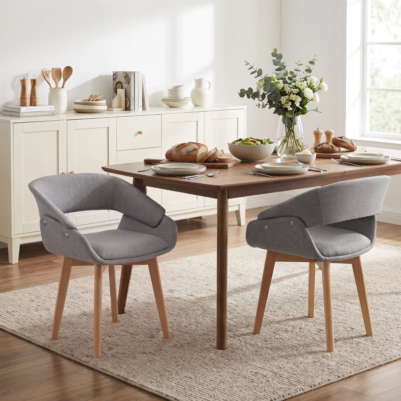 HOMCOM Set 2 Ergonomische Esszimmerstühle in Hellgrau
