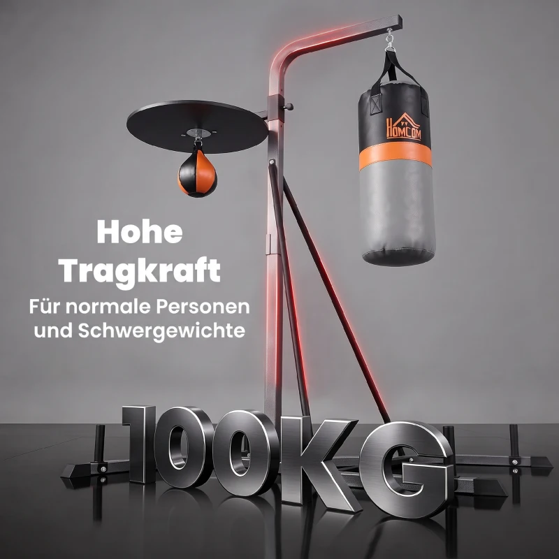 HOMCOM 2-in-1 Boxsackständer max. Tragkraft 100 kg, drehbar Boxsackhalterung aus Stahl mit 20kg Boxsack Punchingball, stehend höhenverstellbar Boxsackhalter, für Indoor Fitness Training, Schwarz