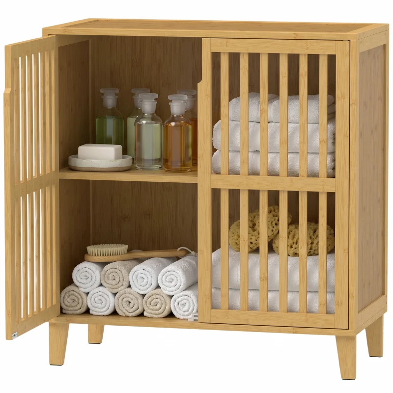 HOMCOM Mobiletto Bagno Stretto in Bambù con Ripiano Regolabile, Naturale