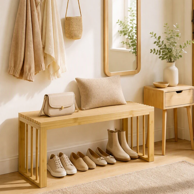 HOMCOM 90 cm Bamboo Shoe Bench Backless Hallway Bench Seat, Wood Indoor Decor for Entryway, Natural