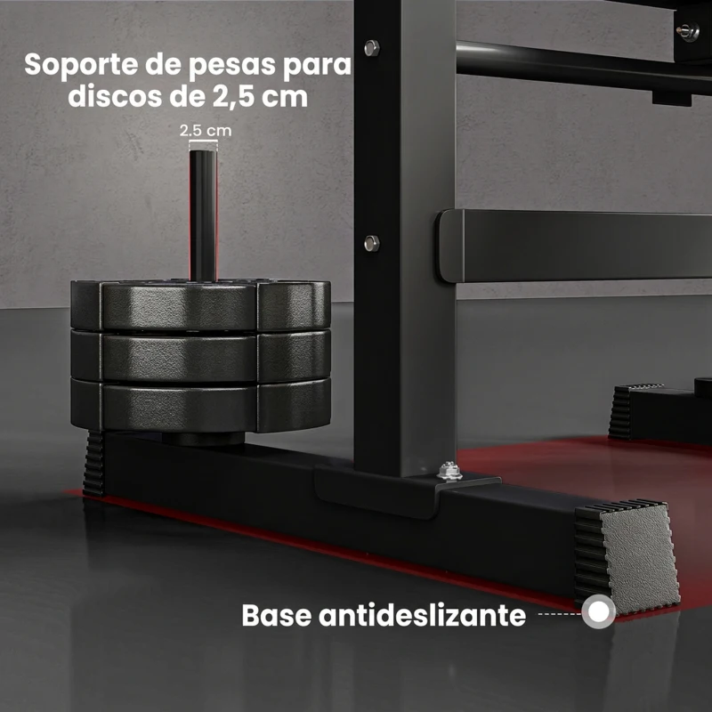 HOMCOM Banco de Musculación con Soporte para Barra y Estación de Dips Carga 220 kg para Entrenamiento en Casa Gimnasio