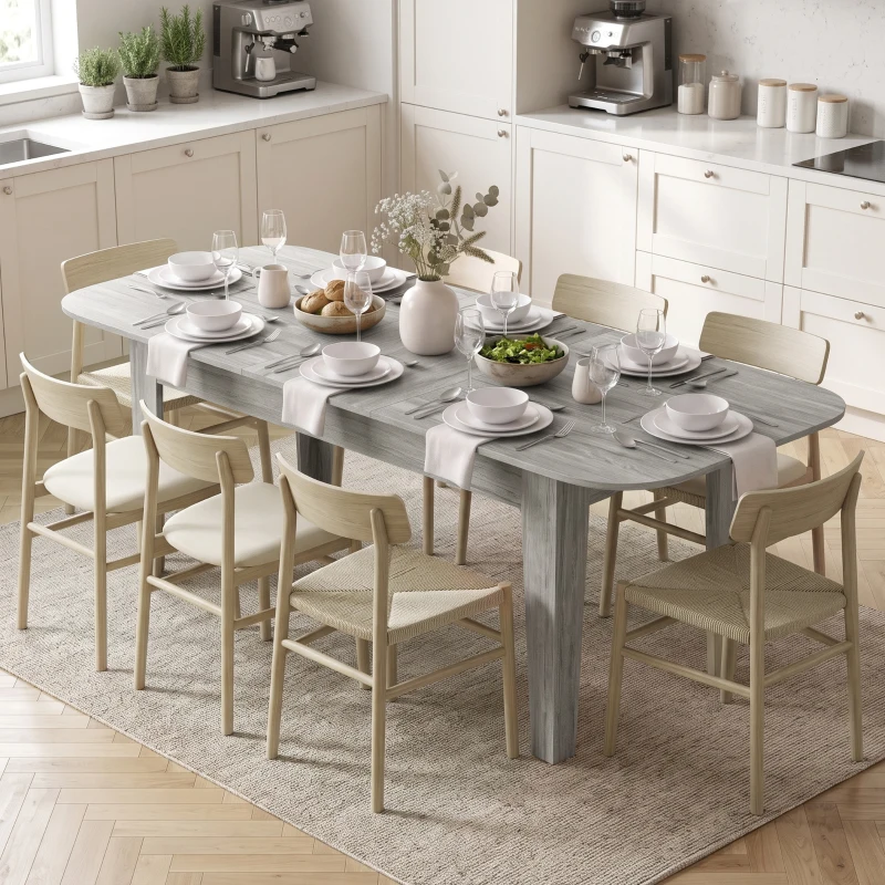 HOMCOM Mesa de Comedor Oval Extensible 140-180 cm Efecto Madera Gris