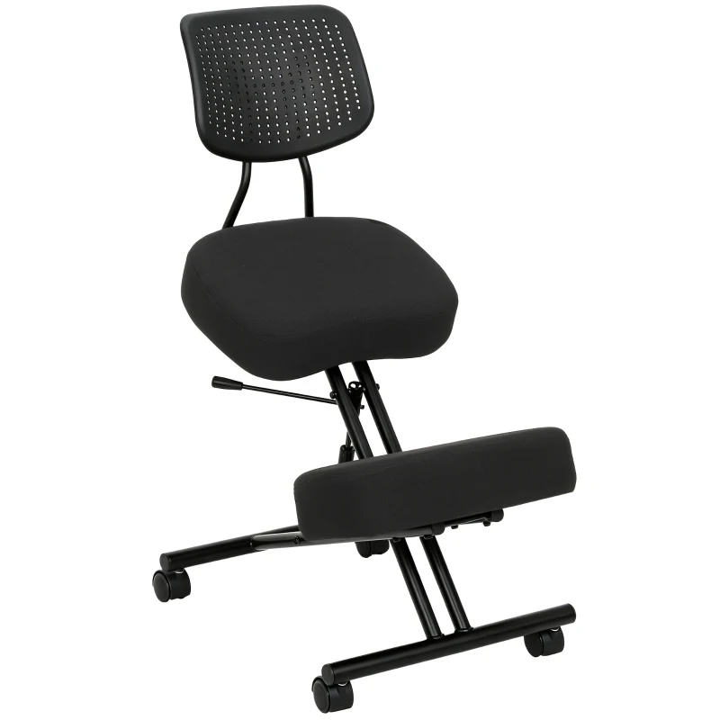 HOMCOM Chaise posturale ergonomique réglable avec dossier et roulettes noir