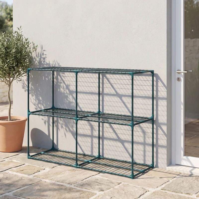 Outsunny Étagère à Fleurs 3 Niveaux en Acier, Support à Plantes Intérieur Extérieur, Charge 20 kg, 143 x 48 x 100 cm, Vert Foncé
