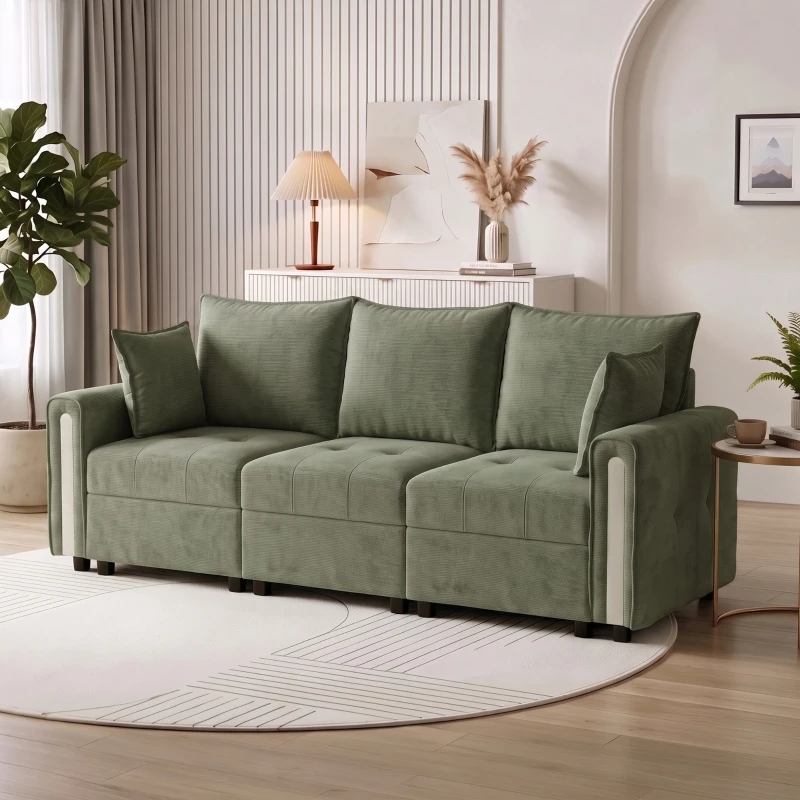 HOMCOM 3 Seater Sofa with Lift-Up Storage, 228cm Comfy Velvet Couch with Wide Deep Seat, Dark Green