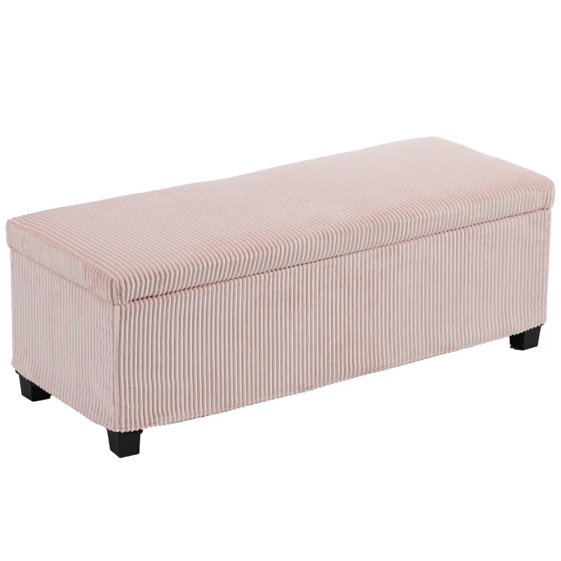 HOMCOM Aufbewahrungsbank Fassungsvermögen 84 L 112x42x40 cm Cord-Bezug Fußende des Bettes für Wohnzimmer Schlafzimmer Rosa