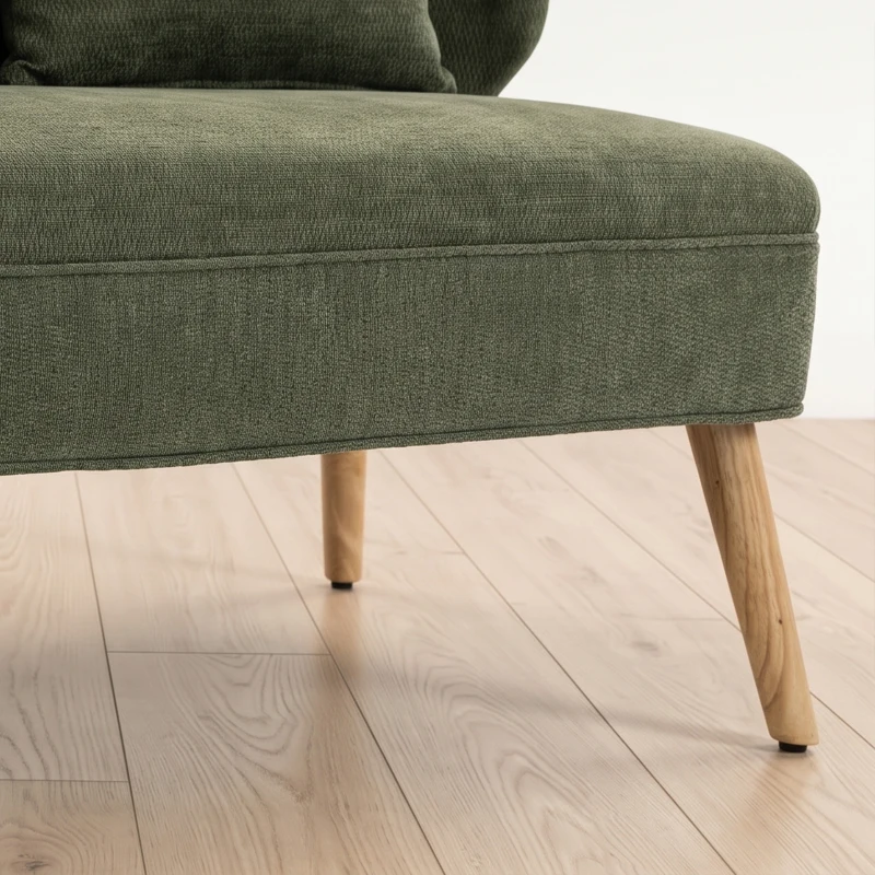 HOMCOM Sofá 2 plazas 117 cm, sofá de salón en chenilla con 2 cojines, asiento amplio y patas de madera de hevea, verde oscuro