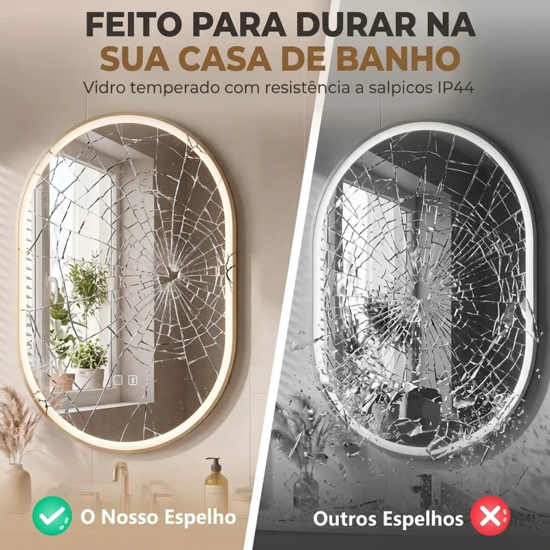 HOMCOM Espelho de Casa de Banho com LED Altifalante Bluetooth e Antiembaciamento 100x70 cm 3 Tons de Luz Brilho Regulável