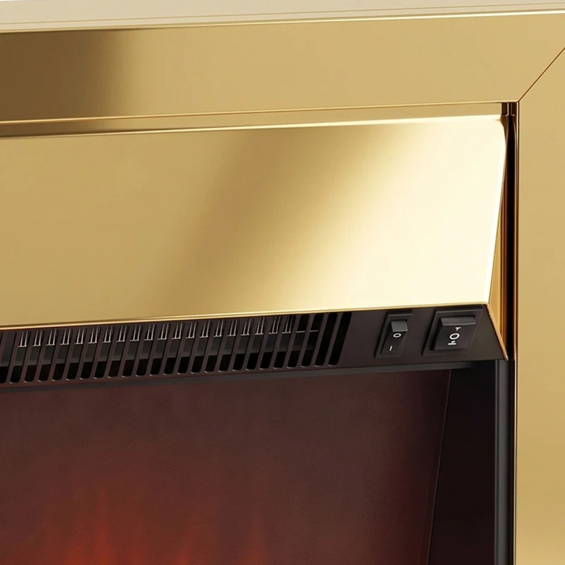 HOMCOM Electric Fireplace Stove Freestanding/Inset, 2000W, Electric Fire with LED Flame, Pebbles, Adjustable Thermostat, Gold